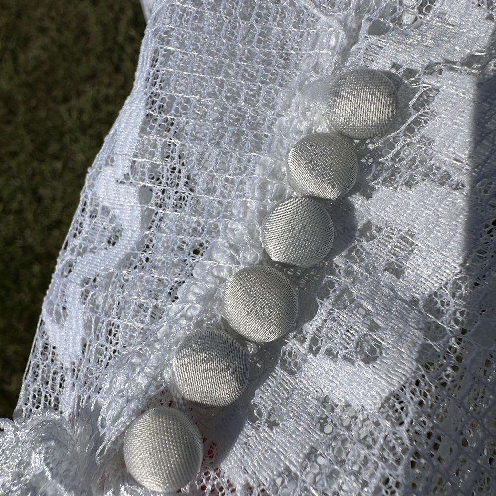 VINTAGE 1970s Restored Alfred Angelo White Wedding Dress w Lace Overlay & Train - Picture 8 of 16